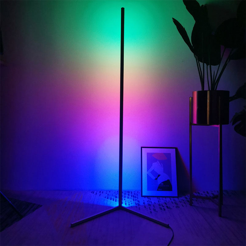 Metal Bar Shaped Corner Floor Lamp Minimalist RGB LED Floor Standing Light