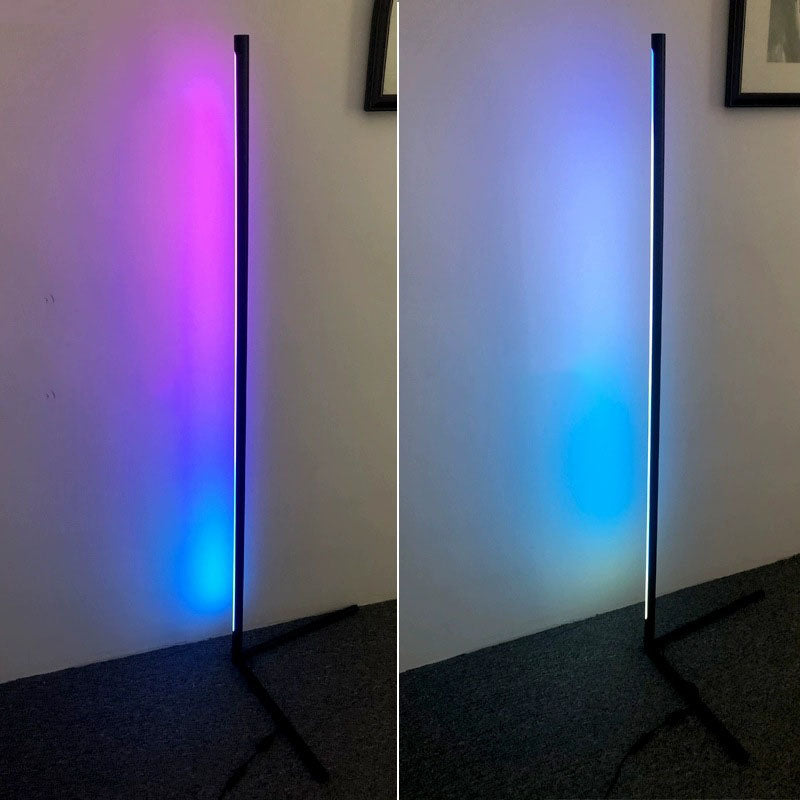 Metal Bar Shaped Corner Floor Lamp Minimalist RGB LED Floor Standing Light