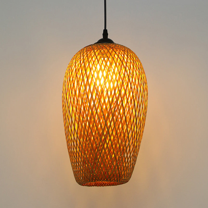 Asian Creative Creative Drum a sospensione Light Bamboo Weaving Lampada sospesa per spazi interni