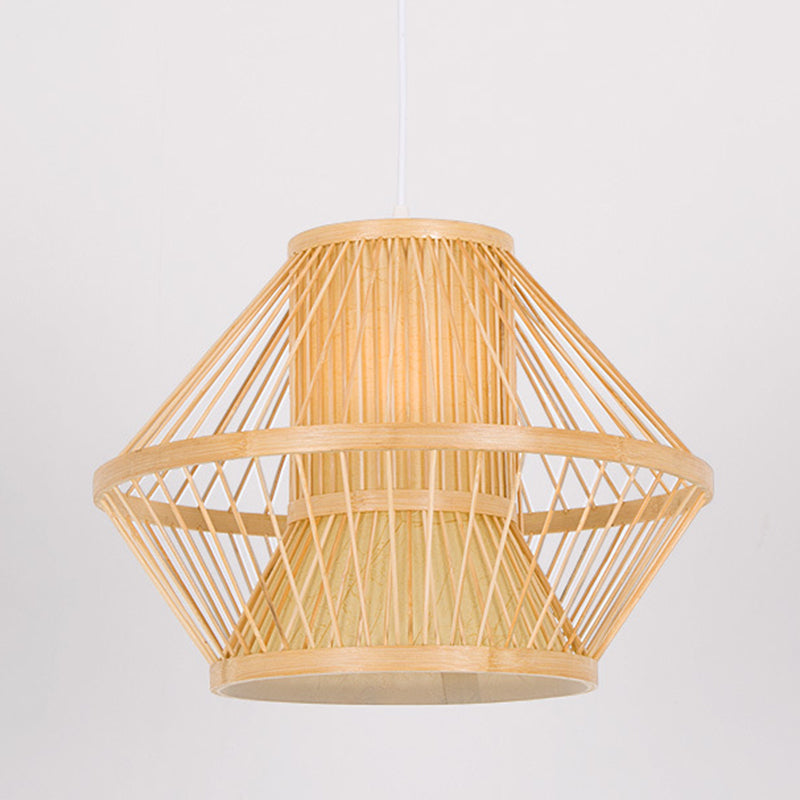 Bamboo Asia Luz colgante de 1 linda beige geométrica colgante de techo luz