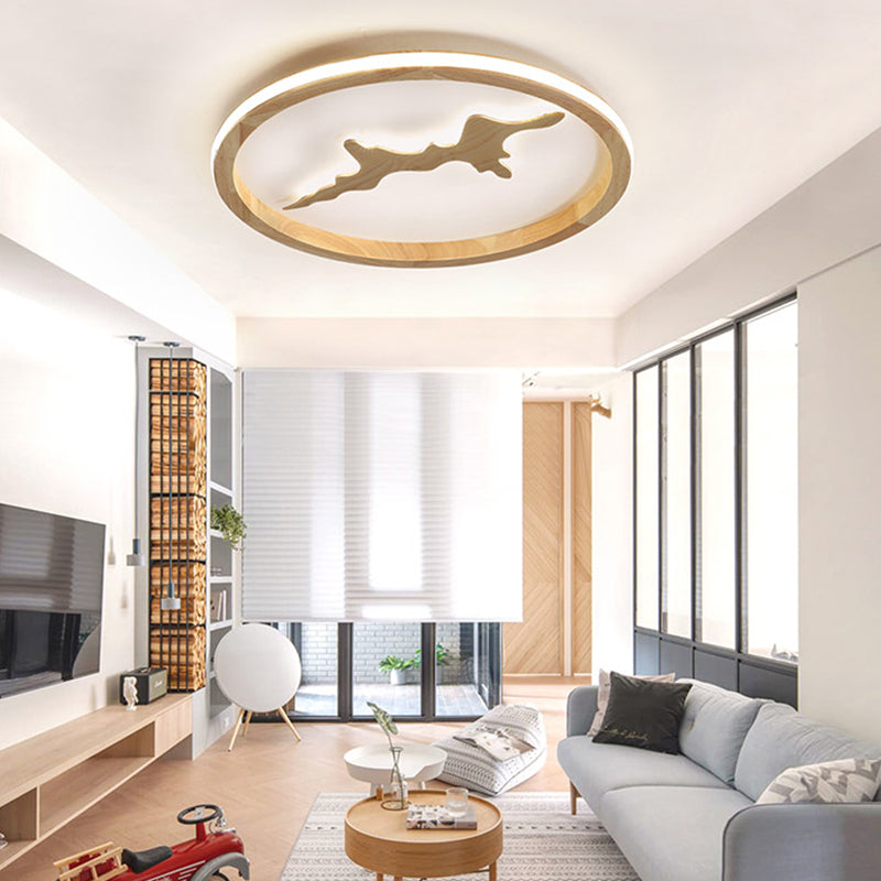 Contemporary Wooden Flush Mount Ceiling Light with Acrylic Shade for Drawing Room