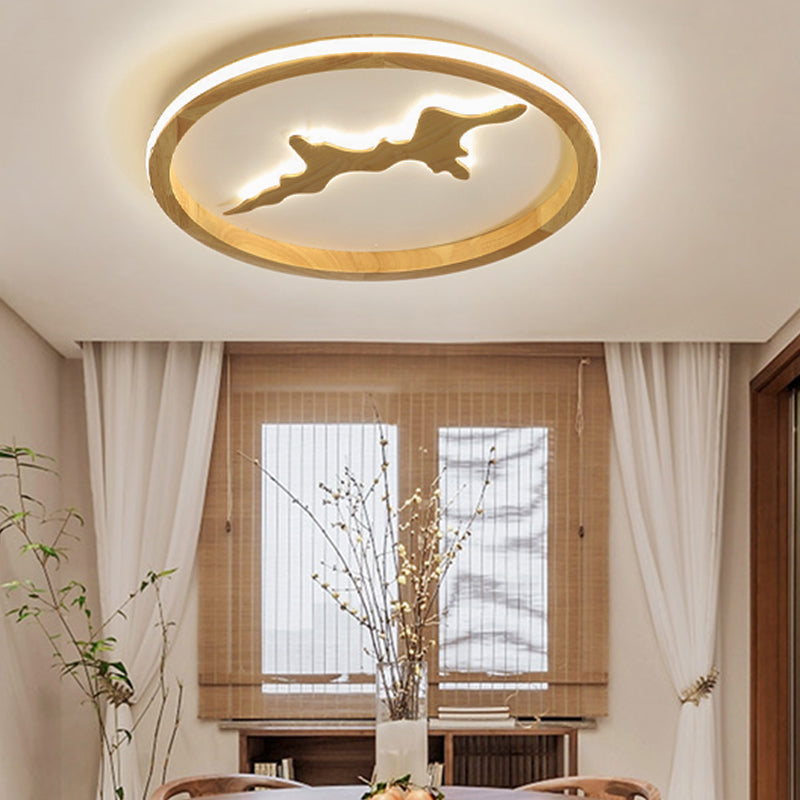 Contemporary Wooden Flush Mount Ceiling Light with Acrylic Shade for Drawing Room