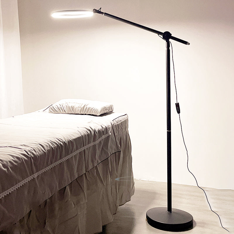 Balance Arm Task Floor Lamp Modern Metal Black Standing Light with Ring Shade