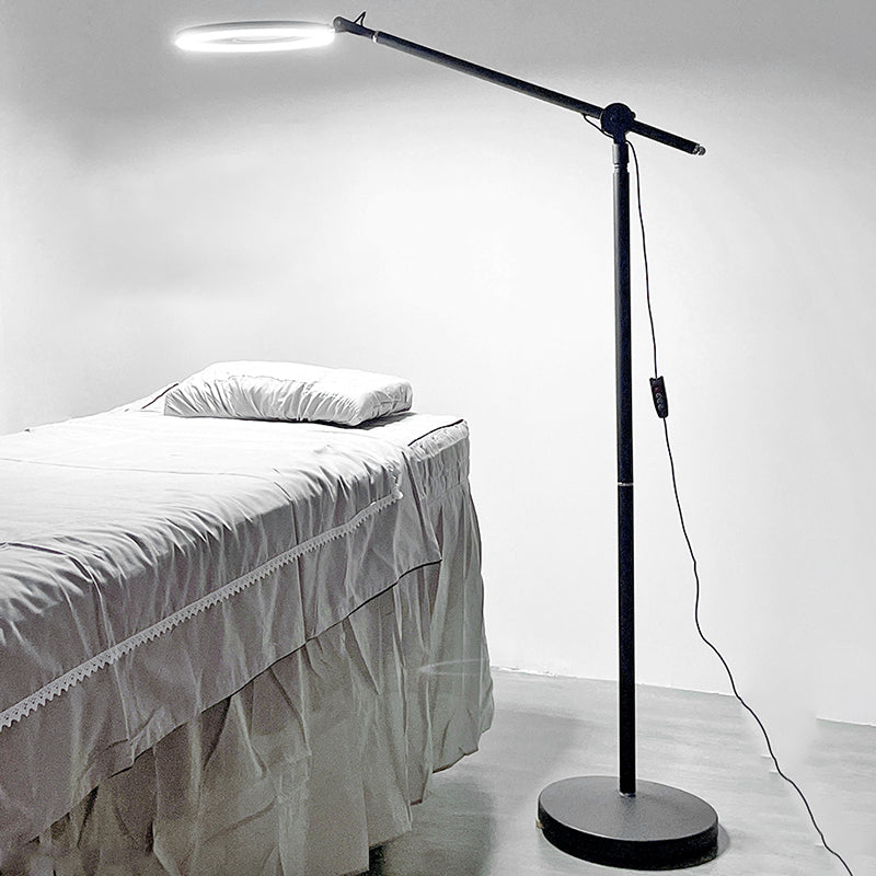 Balance Arm Task Floor Lamp Modern Metal Black Standing Light with Ring Shade