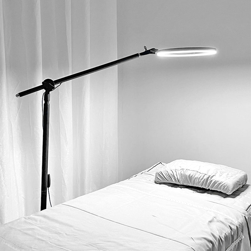 Balance Arm Task Floor Lamp Modern Metal Black Standing Light with Ring Shade