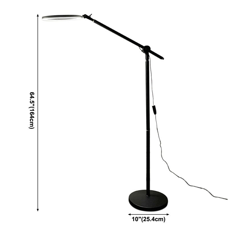 Balance Arm Task Floor Lamp Modern Metal Black Standing Light with Ring Shade