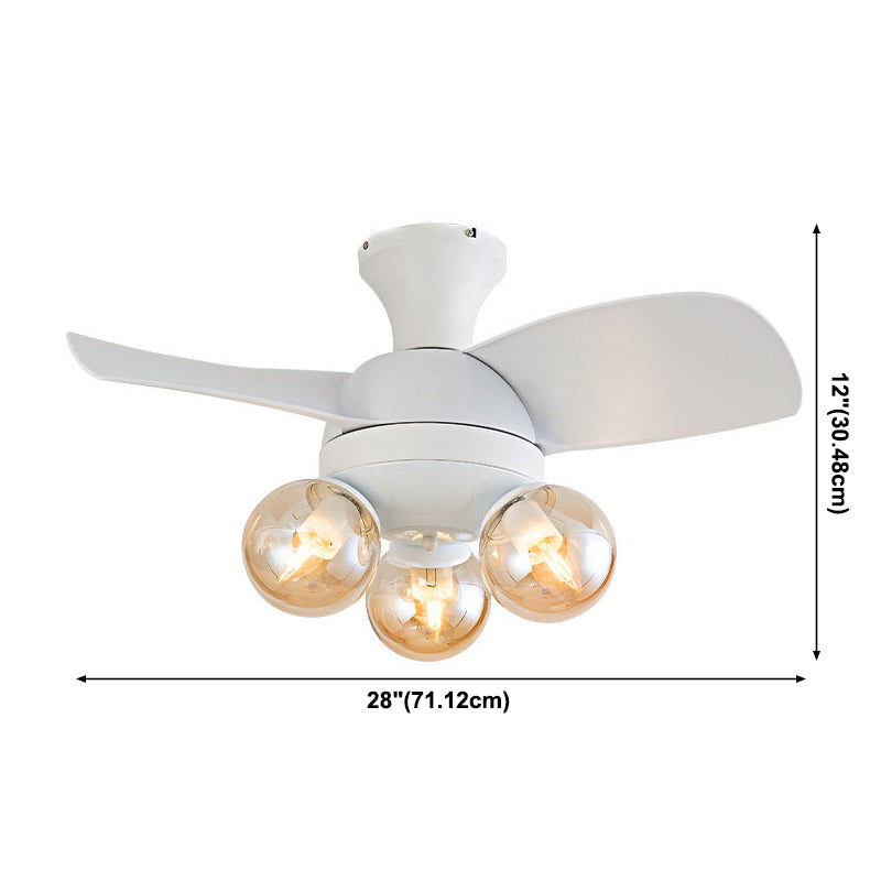 3-Light Kids Pendant Fan Lamp White UFO Semi Flush Mount Light with Glass Shade