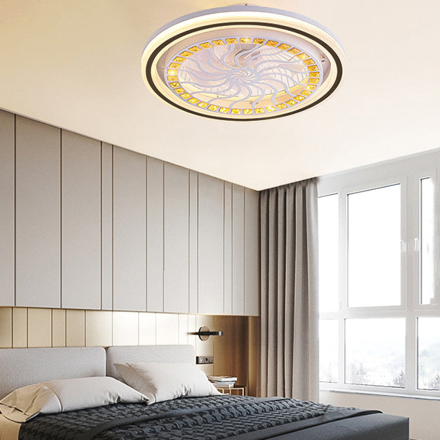 Geometric Metal Fan Lamp Modern White LED Semi Flush Light Fixture for Bedroom