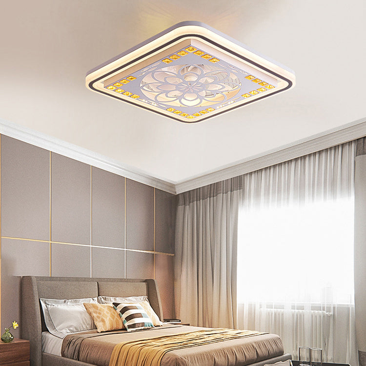 Geometric Metal Fan Lamp Modern White LED Semi Flush Light Fixture for Bedroom