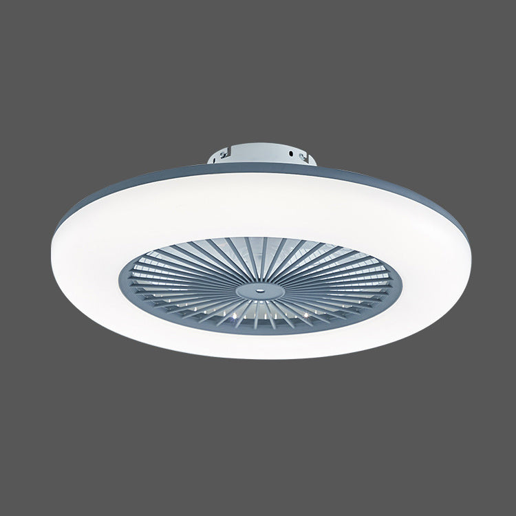 Circular Dorm Room LED Ceiling Fan Lighting Metal Macaron Invisible-Blade Semi Flush Mount Fixture