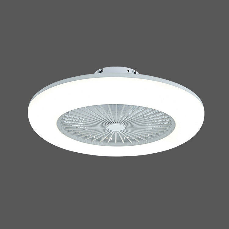 Circular Dorm Room LED Ceiling Fan Lighting Metal Macaron Invisible-Blade Semi Flush Mount Fixture