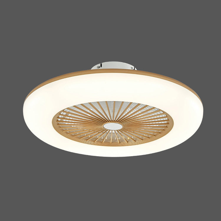 Circular Dorm Room LED Ceiling Fan Lighting Metal Macaron Invisible-Blade Semi Flush Mount Fixture