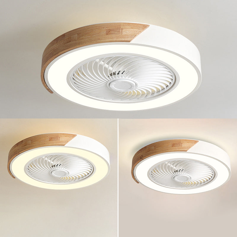 Nordic Geometric Ceiling Fan Light Fixture Metal Bedroom LED Semi Flush Mount with Wood Decor