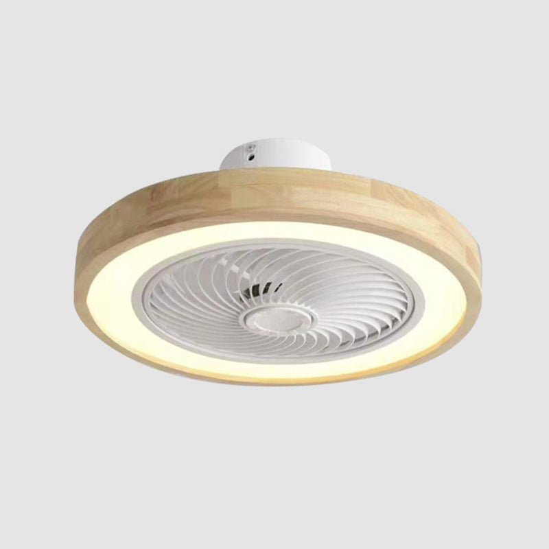 Nordic Geometric Ceiling Fan Light Fixture Metal Bedroom LED Semi Flush Mount with Wood Decor