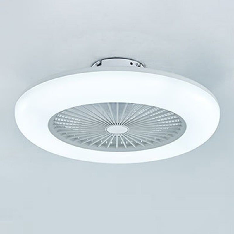 Bedroom LED Ceiling Fan Lamp Macaron Style Semi Flush Light with Circular Acrylic Shade