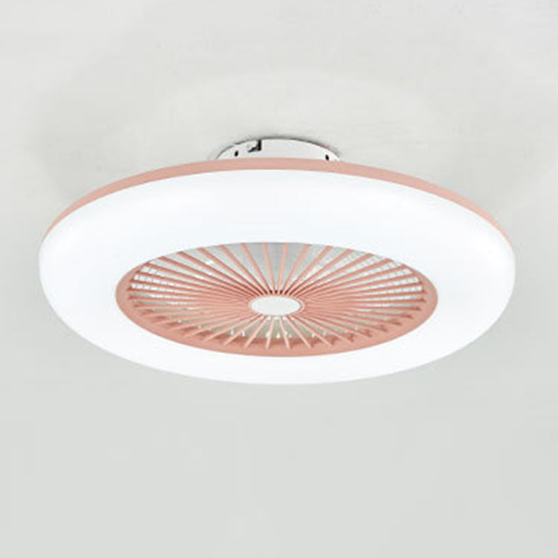 Bedroom LED Ceiling Fan Lamp Macaron Style Semi Flush Light with Circular Acrylic Shade