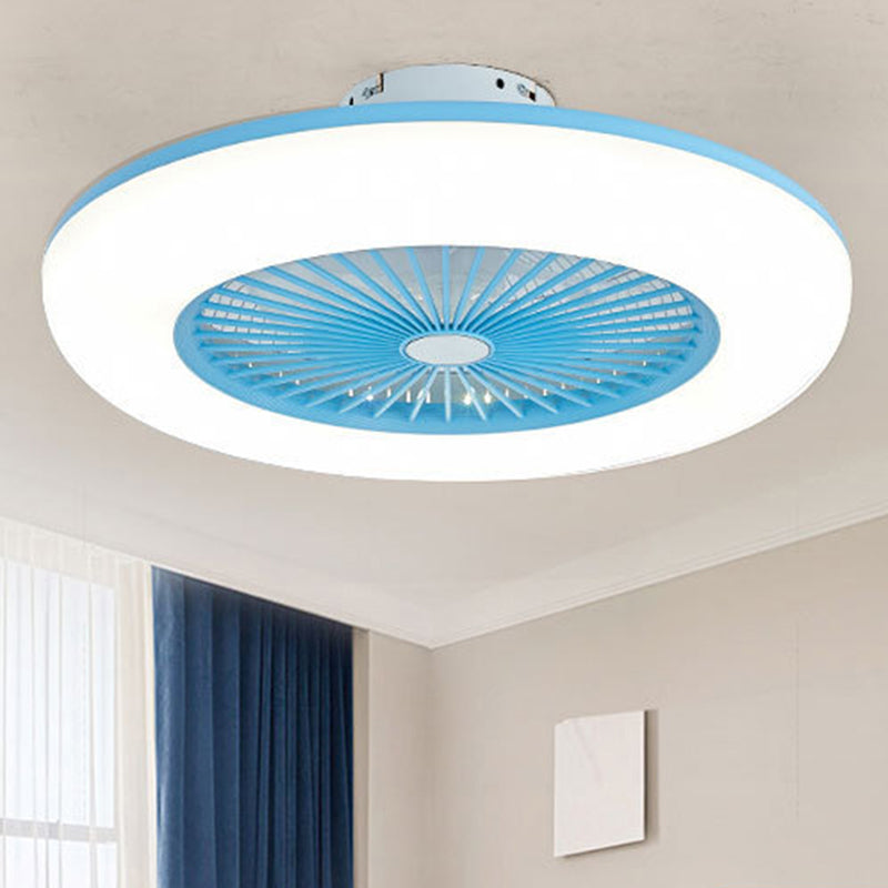 Bedroom LED Ceiling Fan Lamp Macaron Style Semi Flush Light with Circular Acrylic Shade