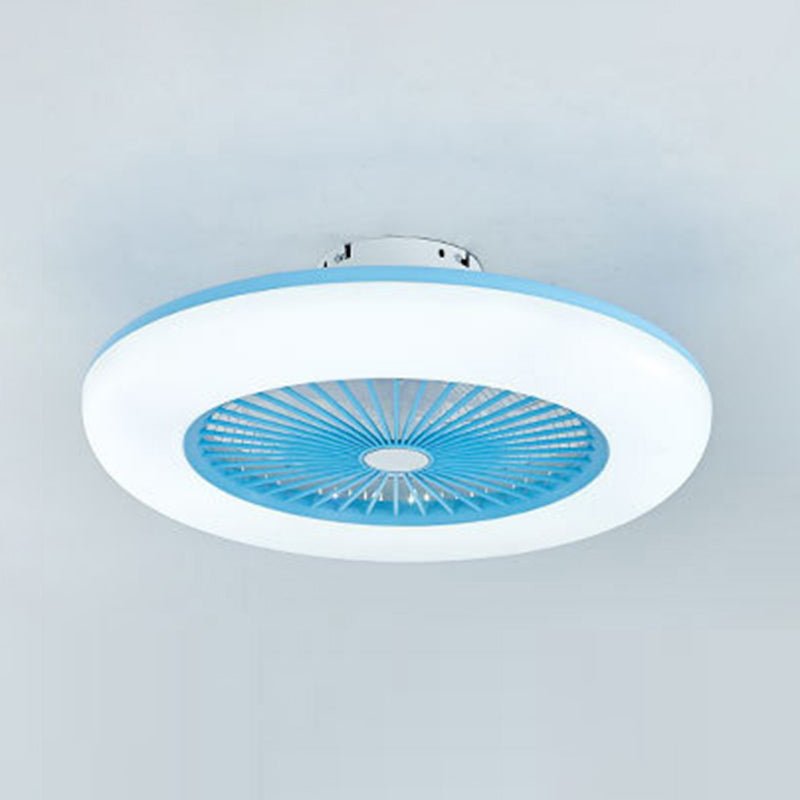 Bedroom LED Ceiling Fan Lamp Macaron Style Semi Flush Light with Circular Acrylic Shade