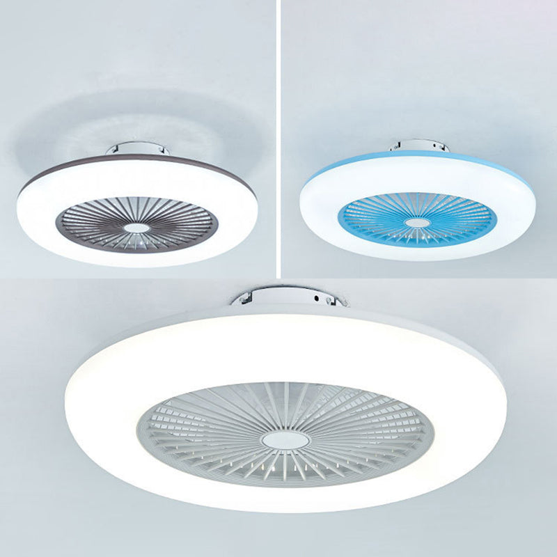 Bedroom LED Ceiling Fan Lamp Macaron Style Semi Flush Light with Circular Acrylic Shade