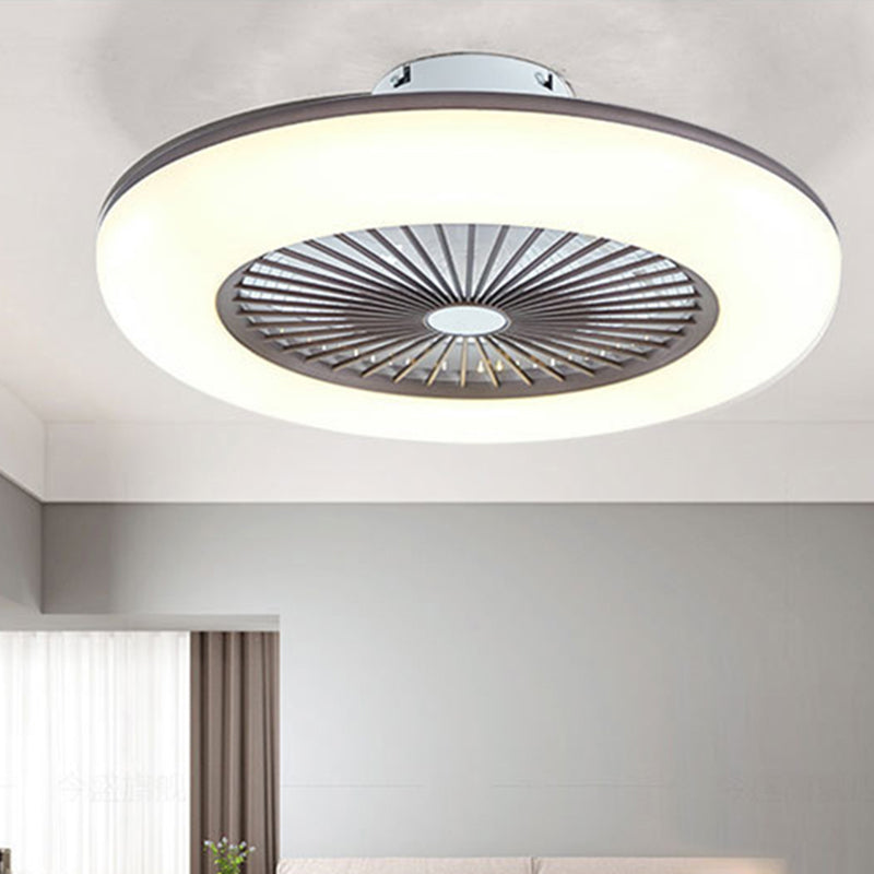 Bedroom LED Ceiling Fan Lamp Macaron Style Semi Flush Light with Circular Acrylic Shade