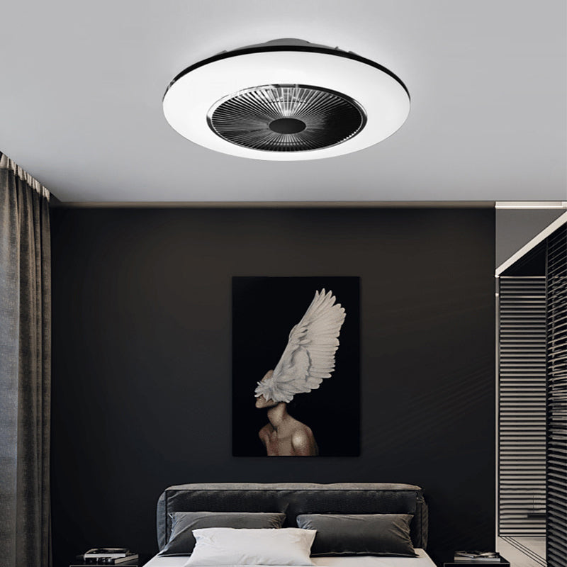 Black Round Fan Light Fixture Nordic LED Acrylic Semi Flush Ceiling Light for Bedroom