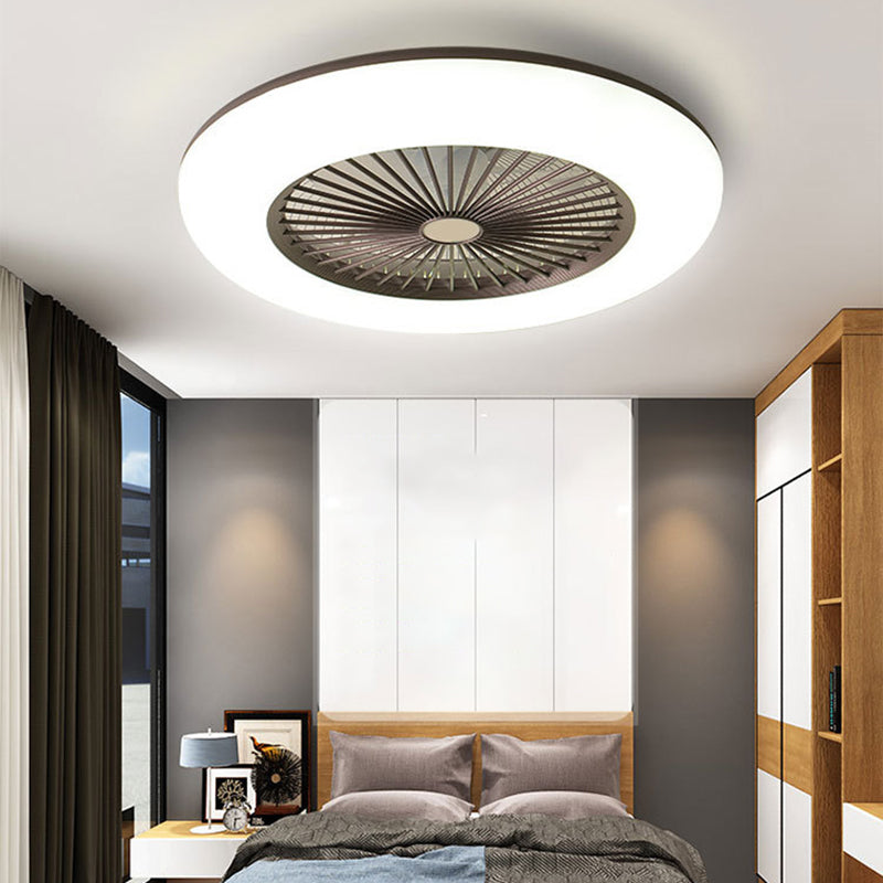 Acrylic Wheel Shaped Semi Flush Light Macaron Style LED Ceiling Fan Light for Bedroom