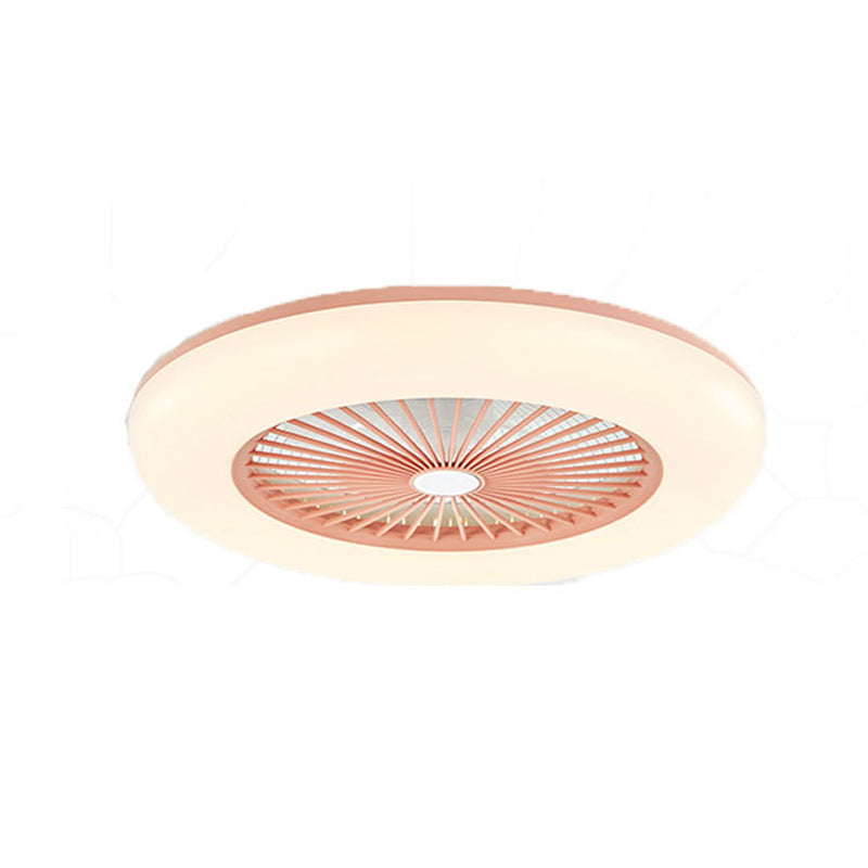 Acrylic Wheel Shaped Semi Flush Light Macaron Style LED Ceiling Fan Light for Bedroom