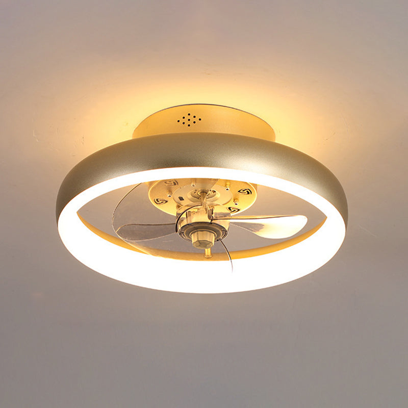 Gold Finish Circular Fan Lamp Simplicity Metal LED Semi Flush-Mount Lighting for Bedroom