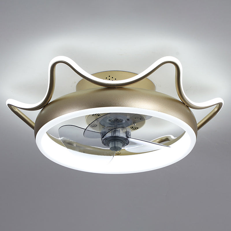 Lámpara de ventilador circular de acabado dorado Simplicidad de metal LED Semi Flush-montaje para dormitorio para dormitorio