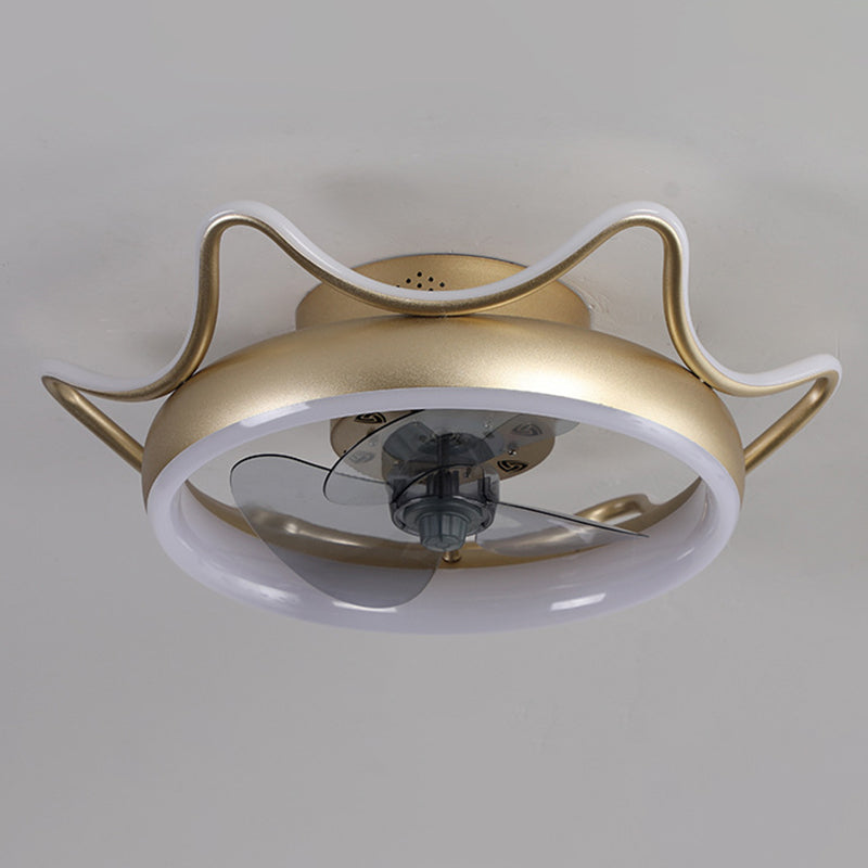 Lámpara de ventilador circular de acabado dorado Simplicidad de metal LED Semi Flush-montaje para dormitorio para dormitorio