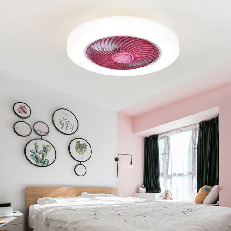 Invisible Blade Round Fan Light Fixture Minimalistic Acrylic Bedroom Semi Flush Ceiling Light