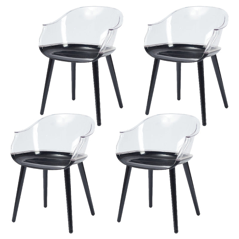 Glam Style Plastic Chair Solid Back Arm Dining Room Kitchen Chairs Set