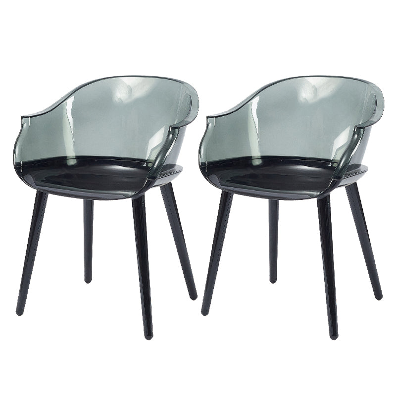 Glam Style Plastic Chair Solid Back Arm Dining Room Kitchen Chairs Set