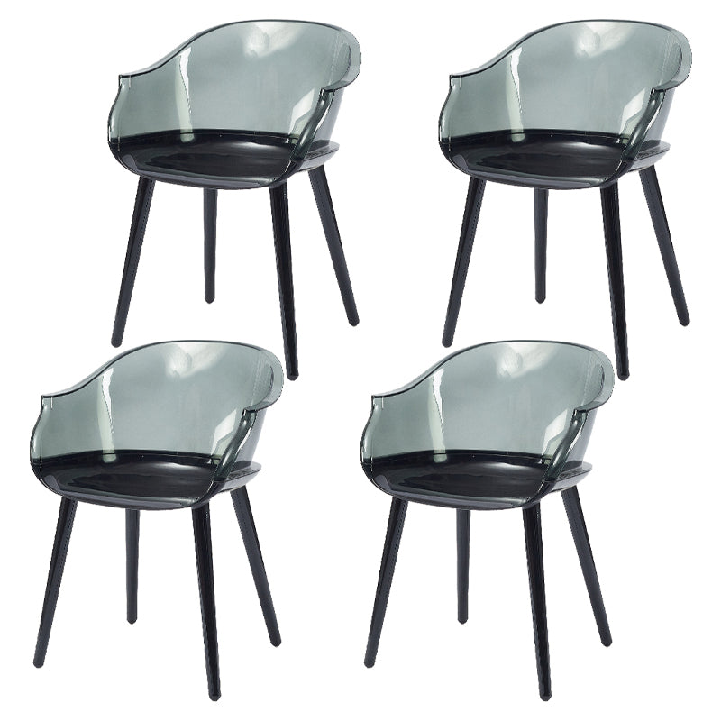 Glam Style Plastic Chair Solid Back Arm Dining Room Kitchen Chairs Set