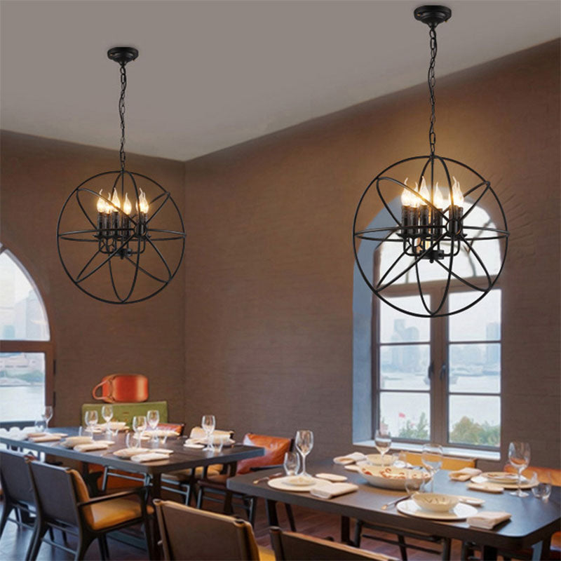 Metal Black Black Black Ciondola Light Round Tround Industrial in stile Apparecchiatura sospesa