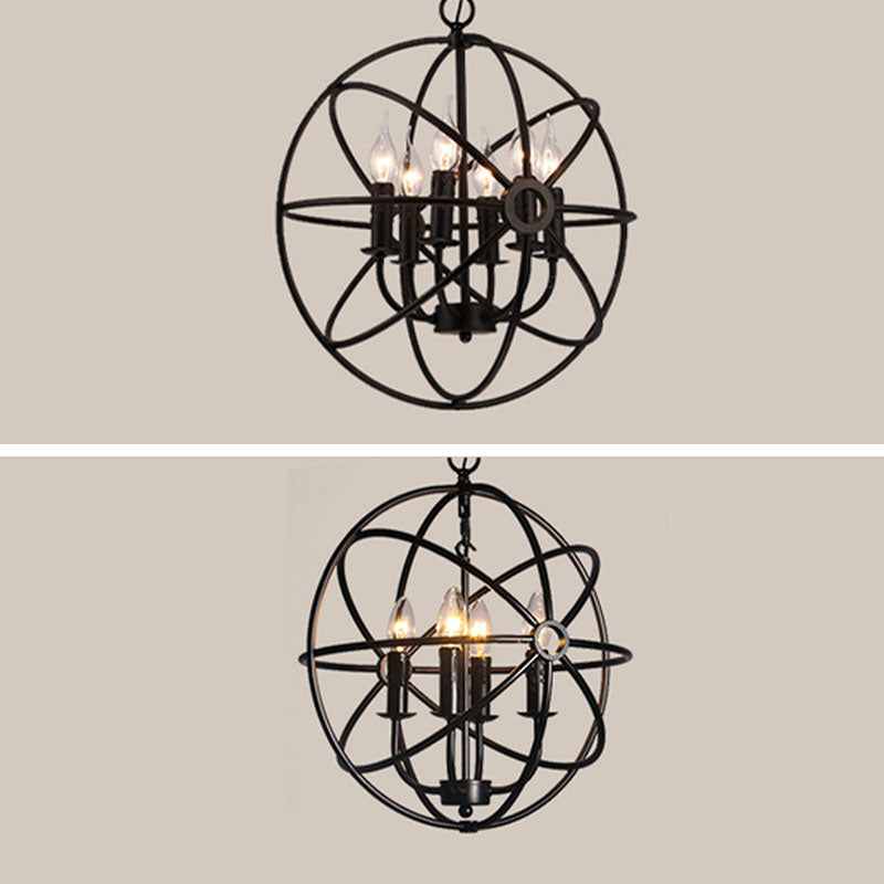 Metal Black Chandelier Pendant Light Round Industrial-Style Ceiling Hung Fixture