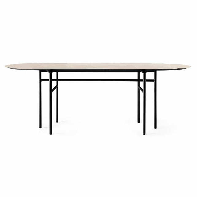 Metal Modern Oval Dining Table Wood Top Table for Dining Room and Kitchen
