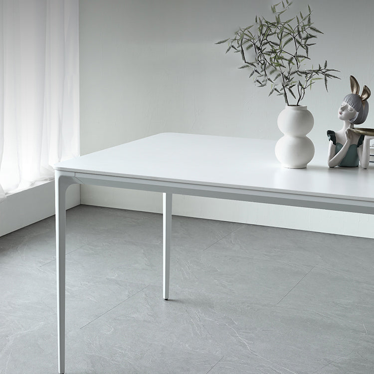 Mesa de comedor de cocina blanca moderna Mesa de comedor de forma rectangular de piedra sinterizada con 4 patas base