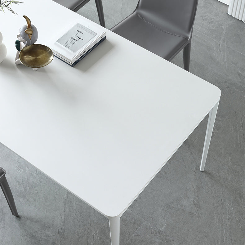 Modern White Kitchen Dining Table Sintered Stone Rectangle Shape Dining Table with 4 Legs Base