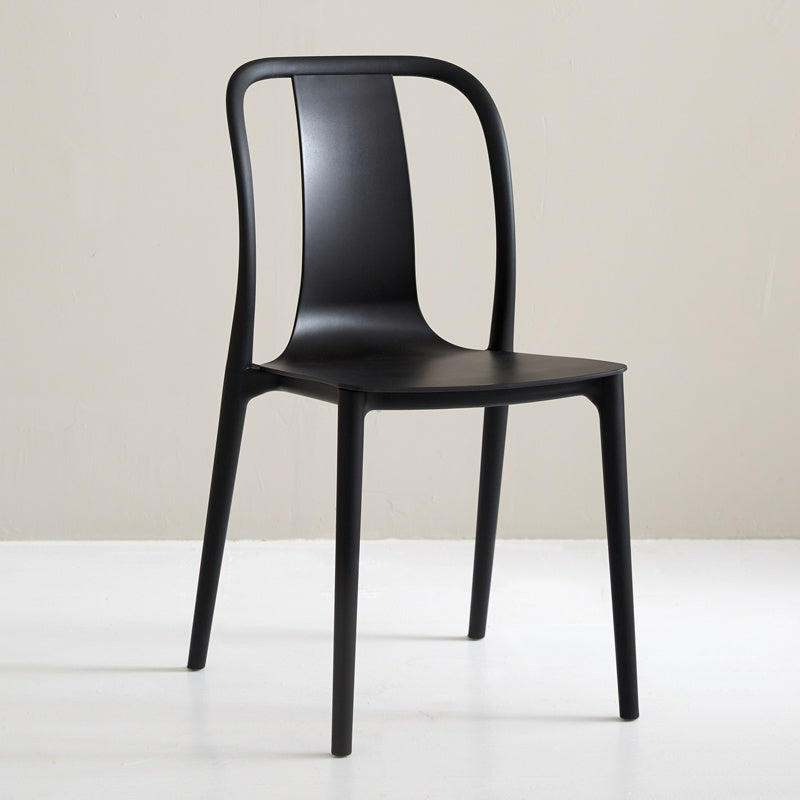 Scandinavian Armless Dining Chairs Plastic Slat Back Side Chairs with Black Legs