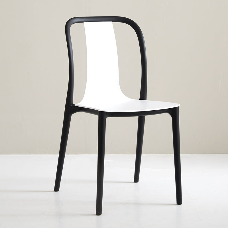 Scandinavian Armless Dining Chairs Plastic Slat Back Side Chairs with Black Legs