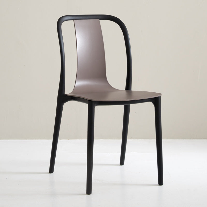 Scandinavian Armless Dining Chairs Plastic Slat Back Side Chairs with Black Legs