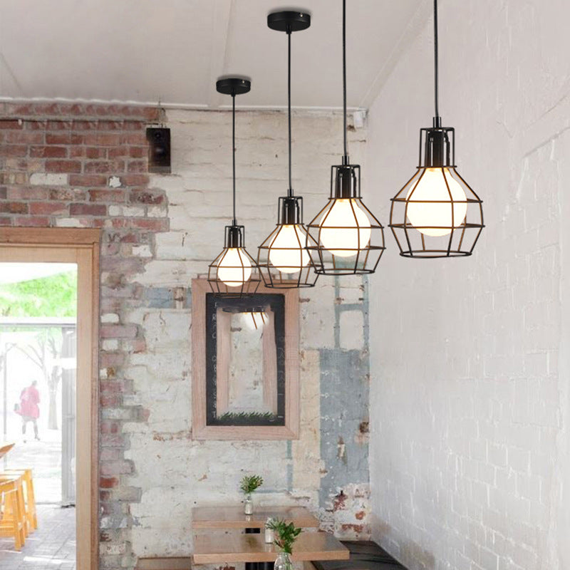 Industrial  Cage Pendant Light Glass 1 Light Pendant Lighting Fixtures