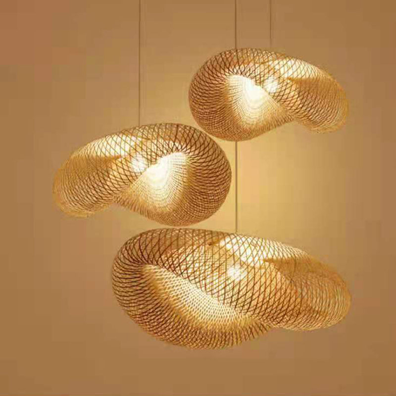 Japanese Pendulum Light Dome Rattan 1-Light Hanging Ceiling Light for Tea Room