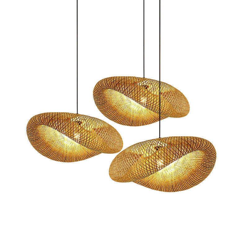 Japanese Pendulum Light Dome Rattan 1-Light Hanging Ceiling Light for Tea Room