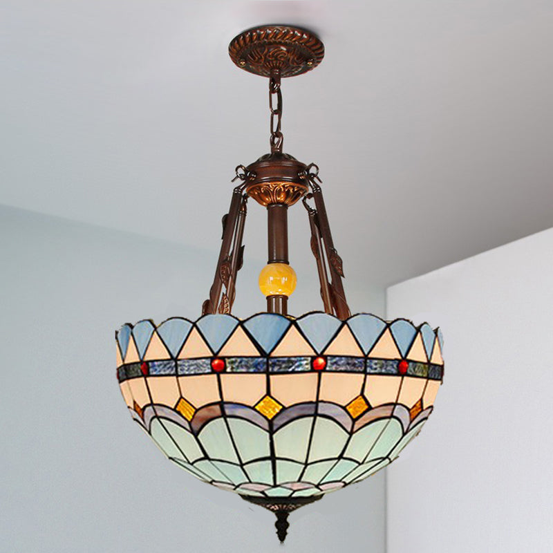 Stained Glass Inverted Bowl Hanging Chandelier Tiffany Style Chandelier Light Fixture