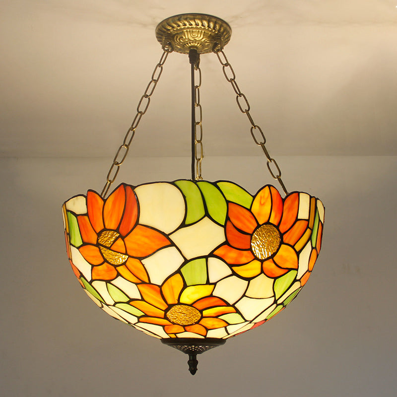 Inverted Stained Art Glass Chandelier Pendant Light Tiffany Style Chandelier Lighting