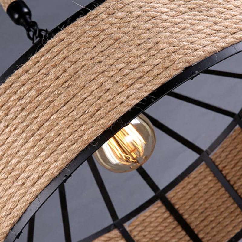 Rope Shade Suspension Light Industrial Metal Single Drop Light in Black for Restaurant