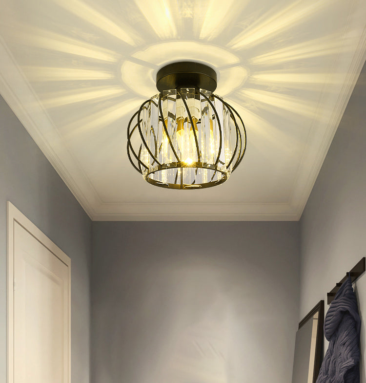 Lantern Semi Flush Light Fixtures Modern 1-Light Semi Flush Mount Lamp with Clear Crystal Shade