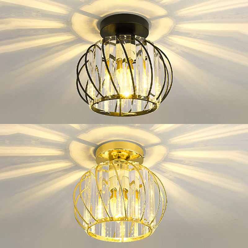 Lantern Semi Flush Light Fixtures Modern 1-Light Semi Flush Mount Lamp with Clear Crystal Shade